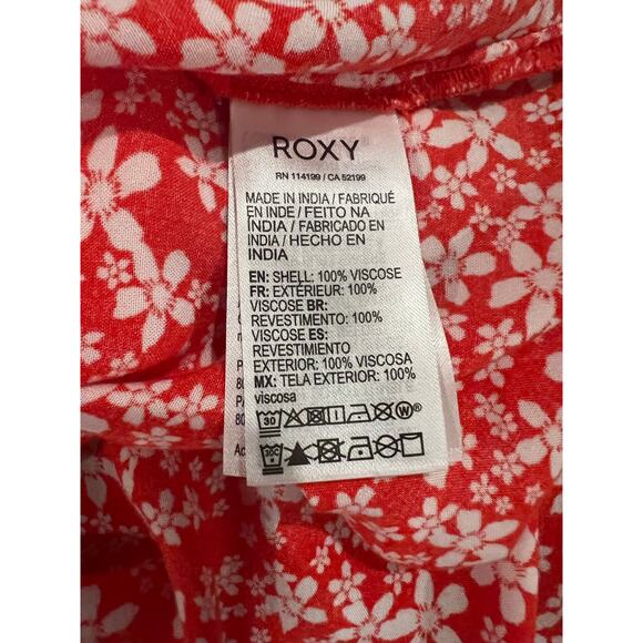 ROXY Sunshine Orange/White Poppy Floral Midi Button Down Off Shoulder Dress XL - Picture 8 of 10